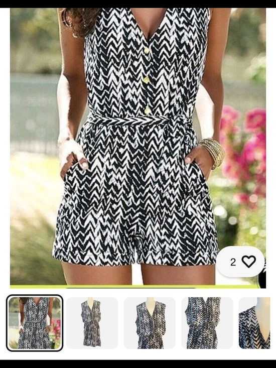 VENUS Pants - Venus Black & White Sleeveless Printed V-Neck Romper with Tie Waist